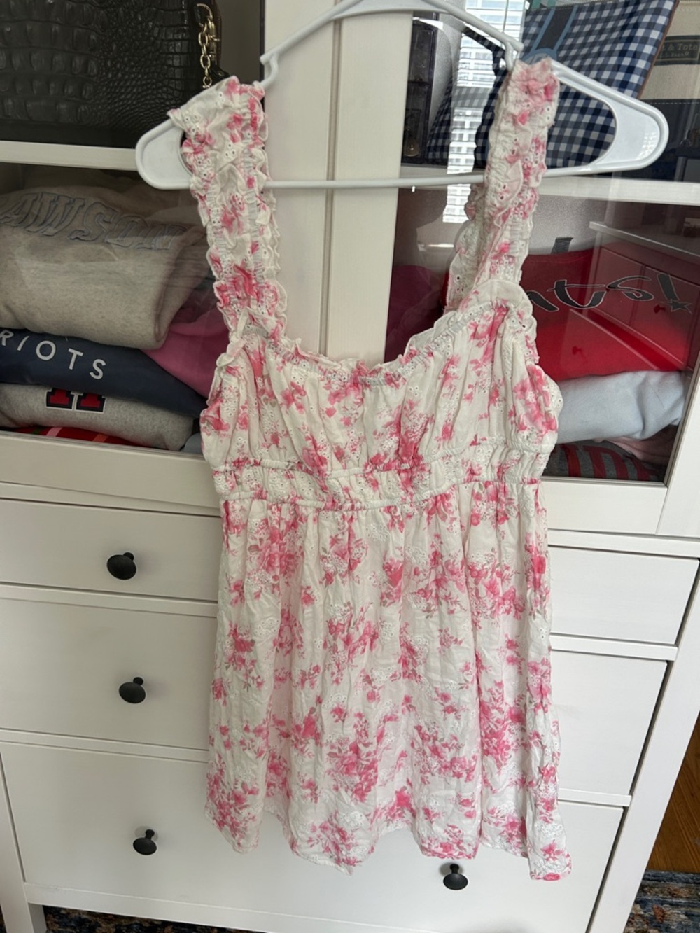 Altar'd State White Dress with Pink Floral Lace Trim